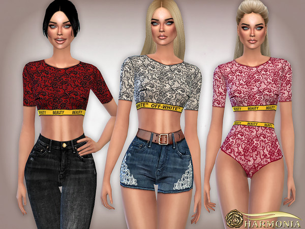 Sims 4 Cropped Canvas Lace Top by Harmonia at TSR