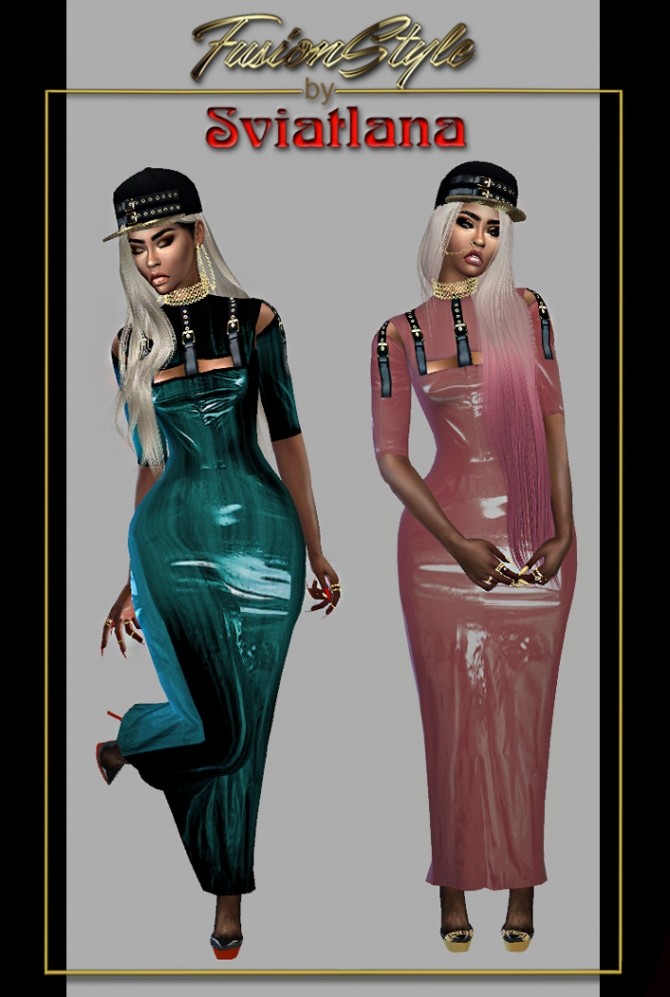 Sims 4 Latex long dress at FusionStyle by Sviatlana
