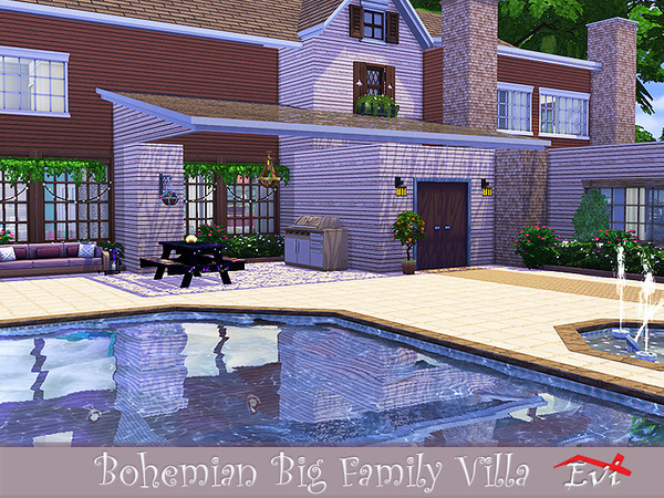 Sims 4 Bohemian big Family Villa by evi at TSR