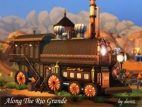 Sims 4 Along The Rio Grande railway station with locomotive by dasie2 at TSR