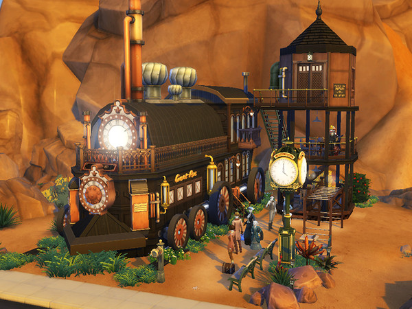 Sims 4 Along The Rio Grande railway station with locomotive by dasie2 at TSR