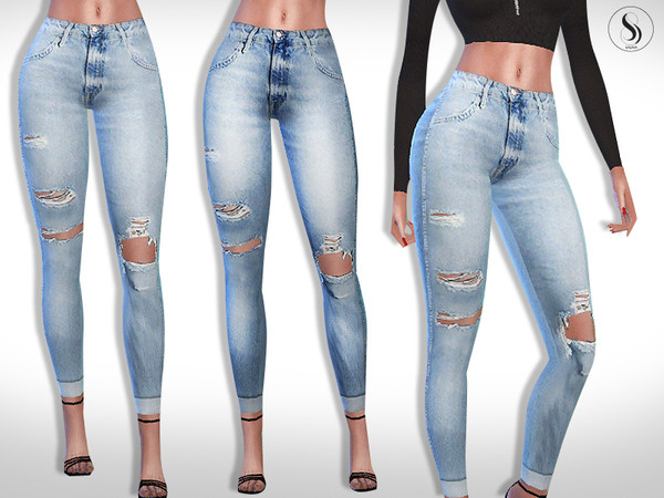 Sims 4 Ultra Realistic Ripped Skinny Jeans by Saliwa at TSR