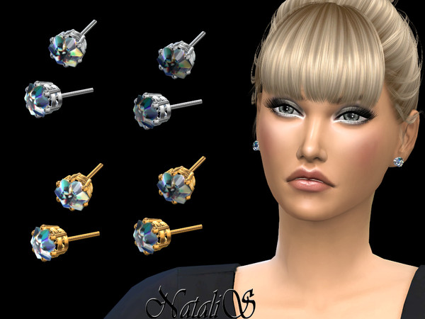 Sims 4 6 Prong stud earrings with crystals by NataliS at TSR