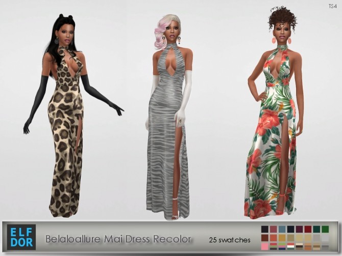 Sims 4 Belaloallure Mai Dress Recolor at Elfdor Sims
