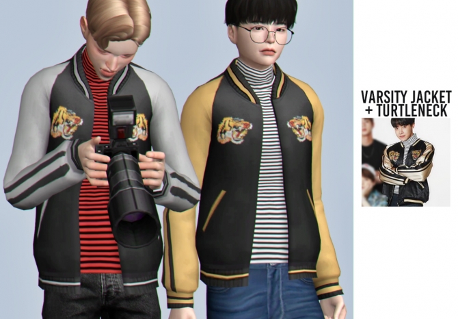 Varsity jacket + turtleneck at Casteru » Sims 4 Updates