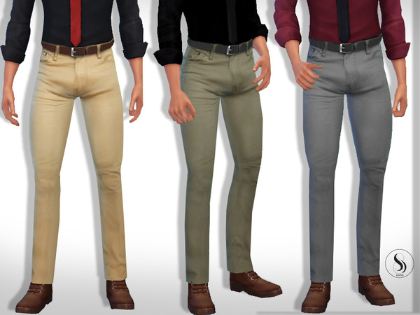 Sims 4 High Waist Slim Taper Fit Men Pants with Belt by Saliwa at TSR