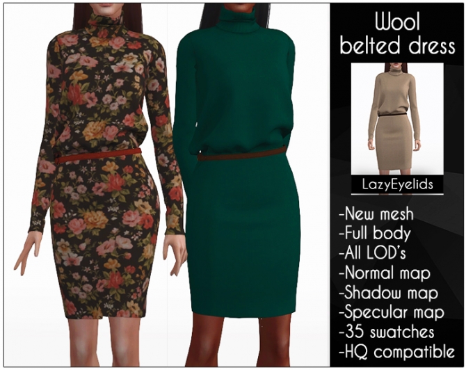 Wool belted dress at LazyEyelids » Sims 4 Updates