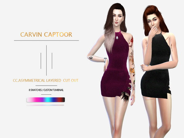 Sims 4 Asymmetrical Layered Hem Cut Out Back Playsuit by carvin captoor at TSR