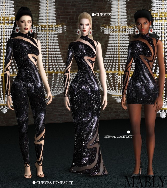 Sims 4 CUVES SET dresses & jumpsuit at Mably Store