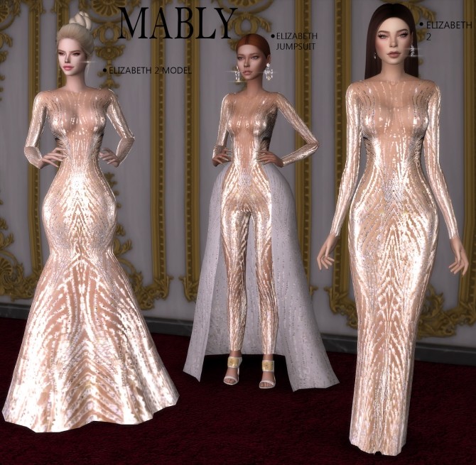 Sims 4 ELIZABETH 2 SET dresses & jumpsuit at Mably Store