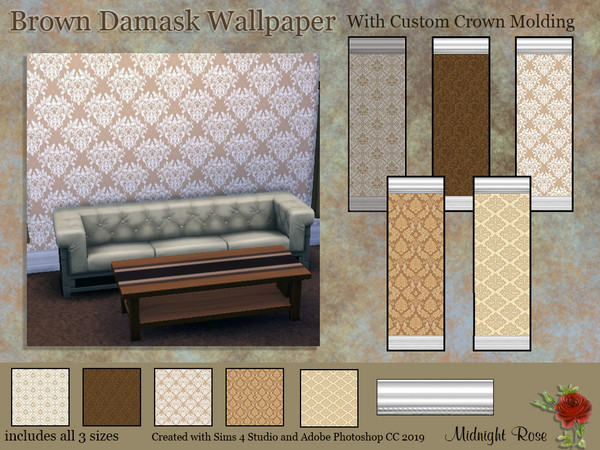 Sims 4 Brown Damask wallpaper by MidnightRose at TSR