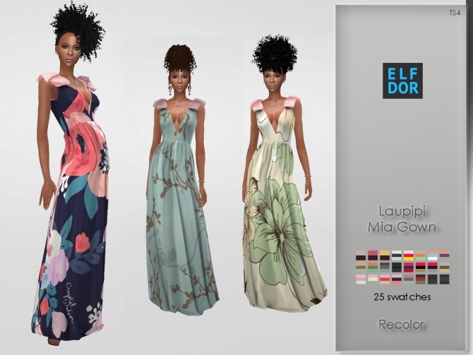 Sims 4 Laupipi Mia Gown Recolor at Elfdor Sims