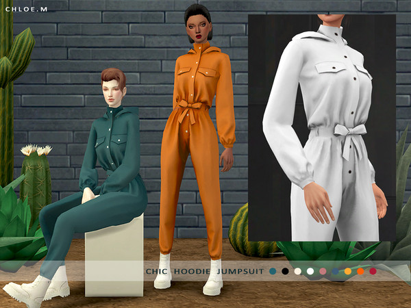 Sims 4 Chic Hoodie Jumpsuit Pure color by ChloeM at TSR