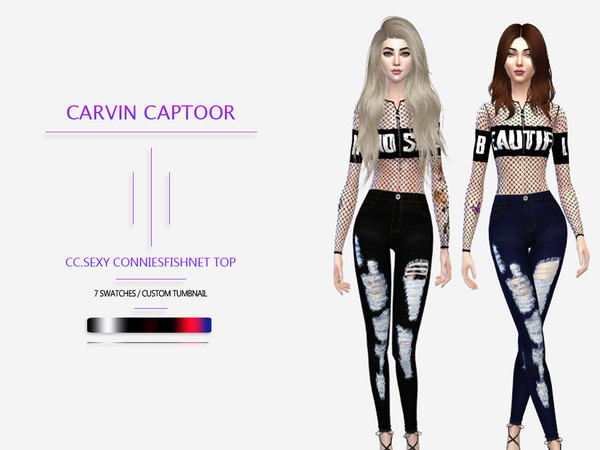 Sims 4 Connies fishnet top by carvin captoor at TSR