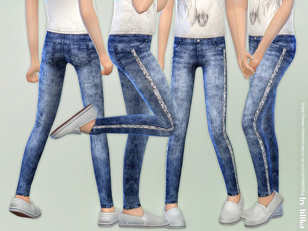 Sims 4 Skinny Jeans with Sequins by lillka at TSR