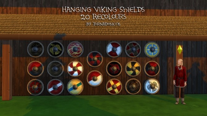 Sims 4 Hanging Viking Shield Wall Decor by tornadosims at Mod The Sims