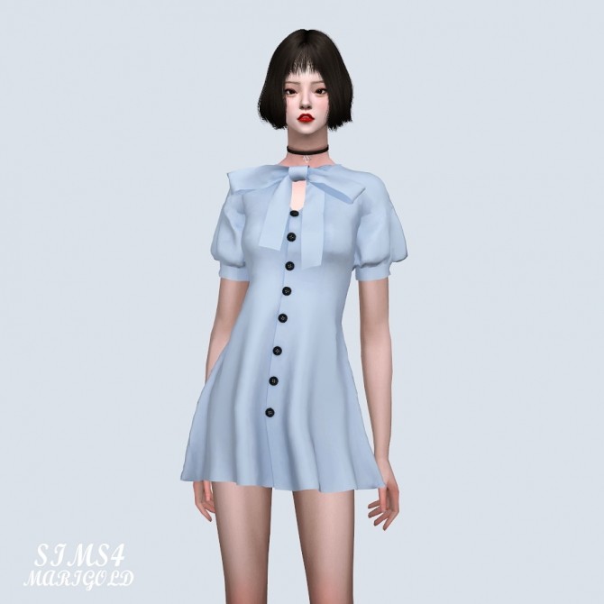 Sims 4 Puff Sleeves Ribbon Dress (P) at Marigold