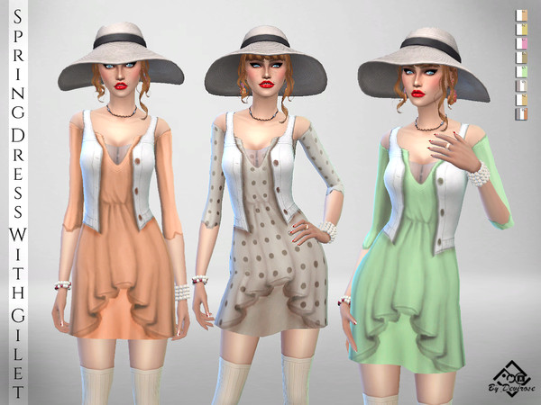 Sims 4 Spring Dress with Vest by Devirose at TSR