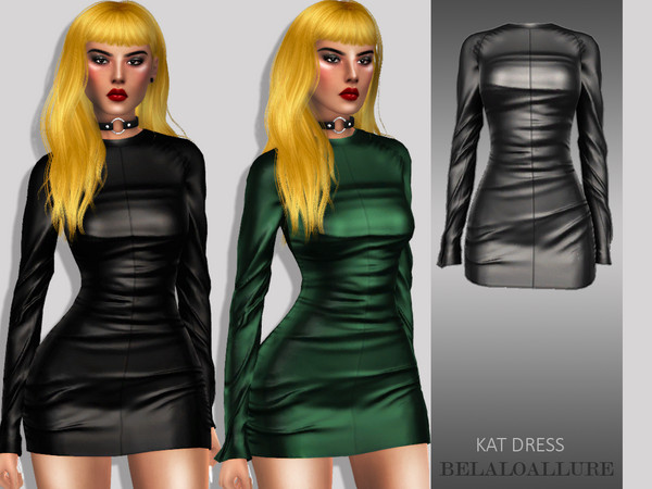 Sims 4 Belaloallure Kat simple mini leather dress by belal1997 at TSR
