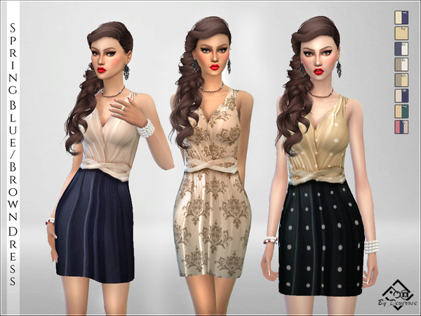 Sims 4 Spring Blue/Brown Dress by Devirose at TSR