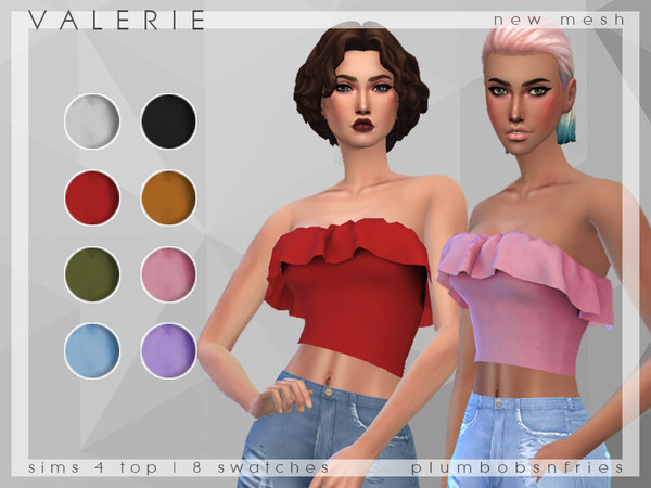 Sims 4 PnF Valerie Sleeveless Ruffle Crop Top by Plumbobs n Fries at TSR