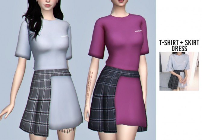 Sims 4 T shirt + skirt dress at Casteru