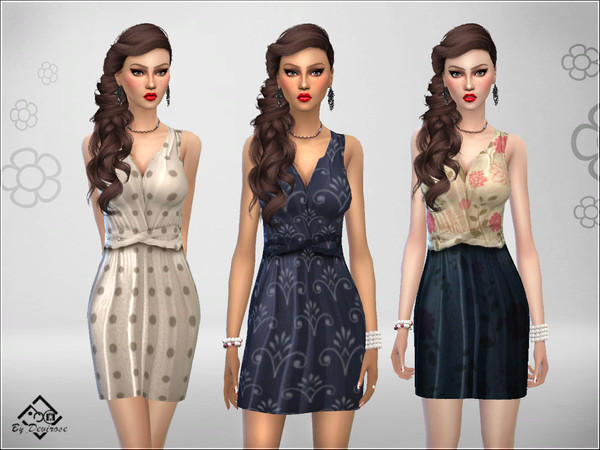 Sims 4 Spring Blue/Brown Dress by Devirose at TSR