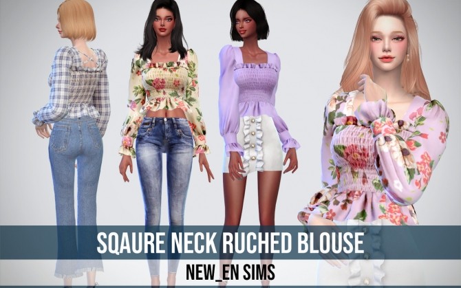 Sims 4 Sqaure Neck Ruched Blouse at NEWEN