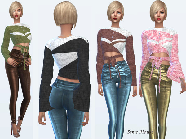 Sims 4 Knitted Crop Top with Bow by Sims House at TSR