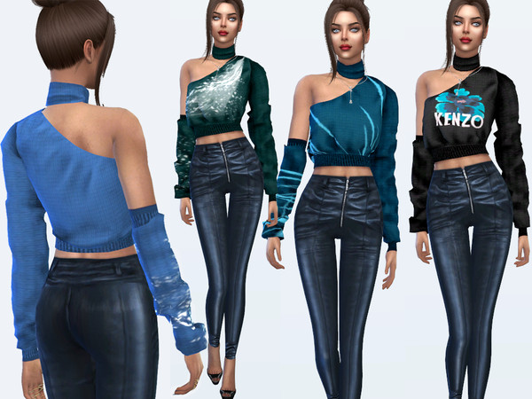 Sims 4 Asymmetrical sweater by Sims House at TSR