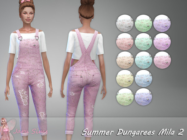 Sims 4 Summer Dungarees Mila 2 by Jaru Sims at TSR