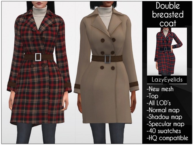 Sims 4 Double breasted coat at LazyEyelids