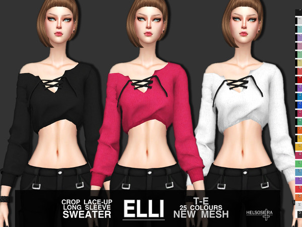 Sims 4 ELLI Lace up Crop Top by Helsoseira at TSR