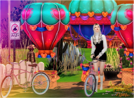 Camping Time two decorative balloons and pink bicycle at Jenni Sims