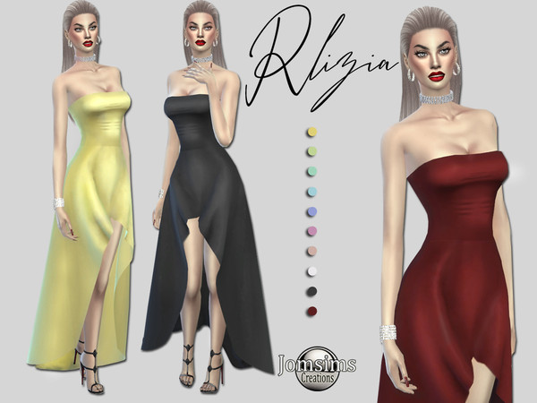 Sims 4 Rlizia strapless evening dress by jomsims at TSR