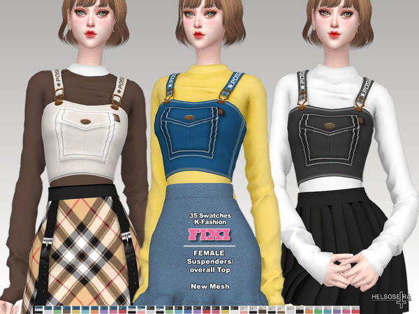 Sims 4 FIXI Suspenders overall Top by Helsoseira at TSR