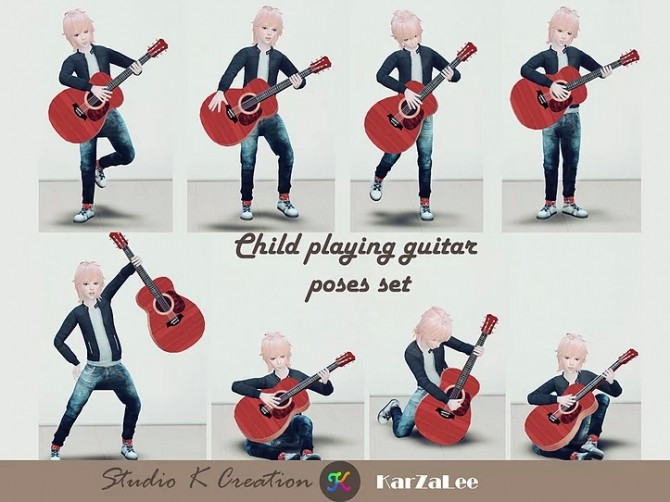 Sims 4 Child playing guitar poses at Studio K Creation