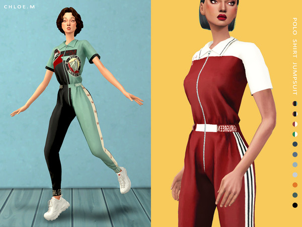 Sims 4 Polo Shirt Jumpsuit by ChloeMMM at TSR