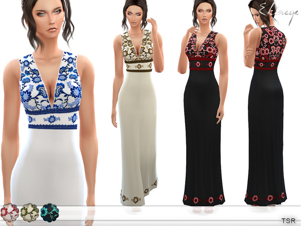 Sims 4 Floral Embroidered Maxi Dress by ekinege at TSR