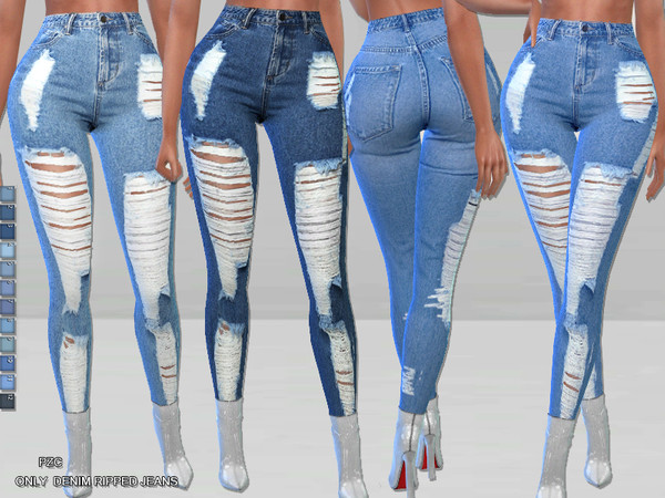 Sims 4 Only Denim Ripped Jeans by Pinkzombiecupcakes at TSR