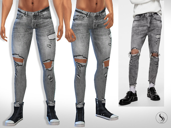 Sims 4 Faded Skinny Grey Jeans for Men by Saliwa at TSR