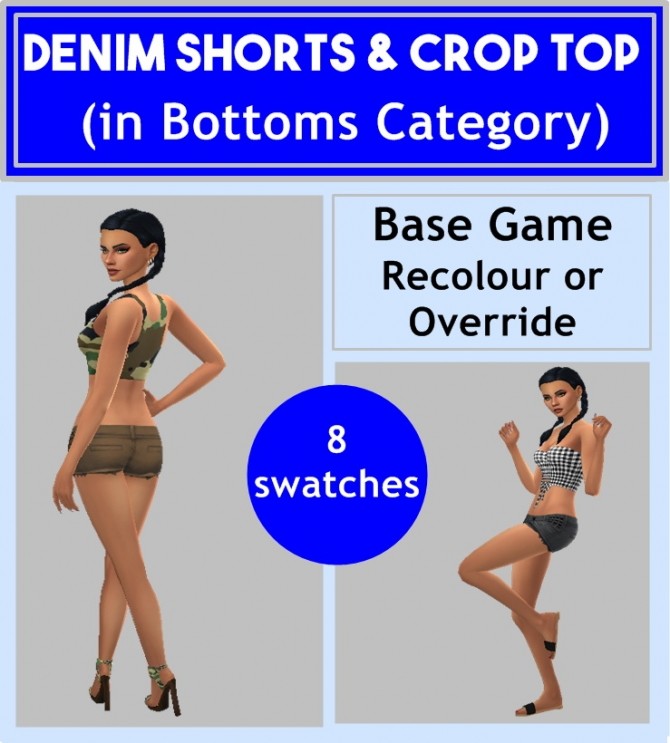 Sims 4 BASE GAME DENIM SHORTS & CROP TOP at Sims4Sue