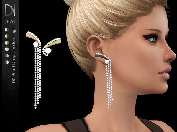 Sims 4 DS Pearl Drop Line Earrings by DarkNighTt at TSR