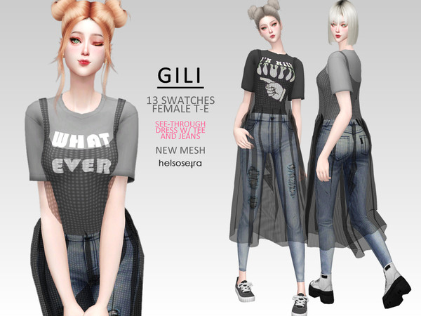 Sims 4 GILI Dress w/ Tee and Jeans by Helsoseira at TSR