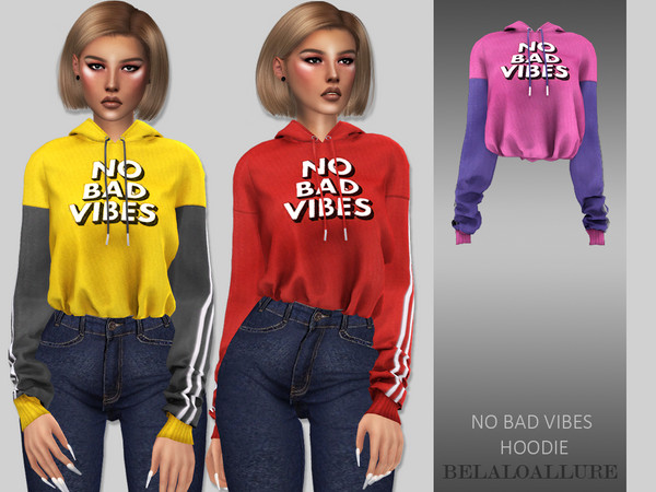 Sims 4 No bad vibes hoodie by Belaloallure at TSR
