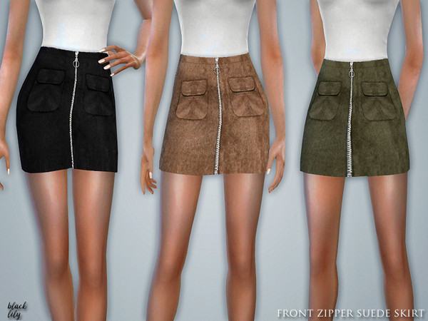 Sims 4 Front Zipper Suede Skirt by Black Lily at TSR