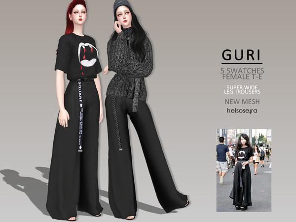 Sims 4 GURI Wide Leg Trousers by Helsoseira at TSR