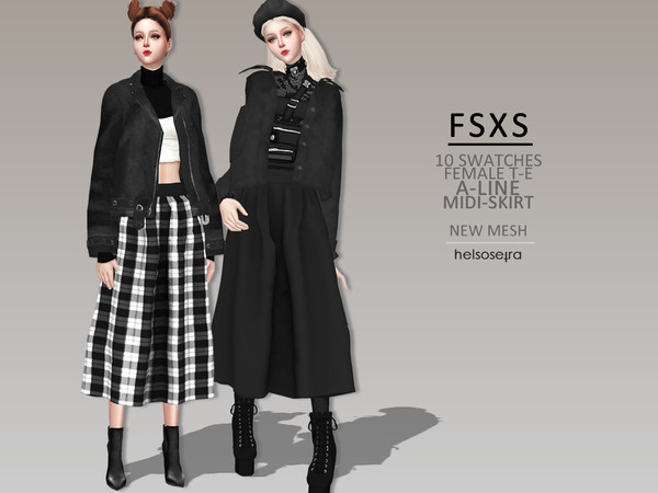 Sims 4 FSXS A Line Midi Skirt by Helsoseira at TSR