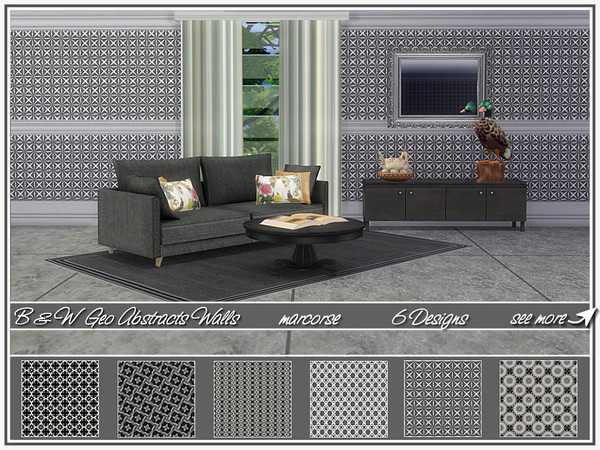 Sims 4 B&W Geo Abstract Walls by marcorse at TSR