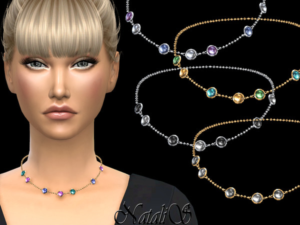 Sims 4 Mixed gemstones short chain by NataliS at TSR